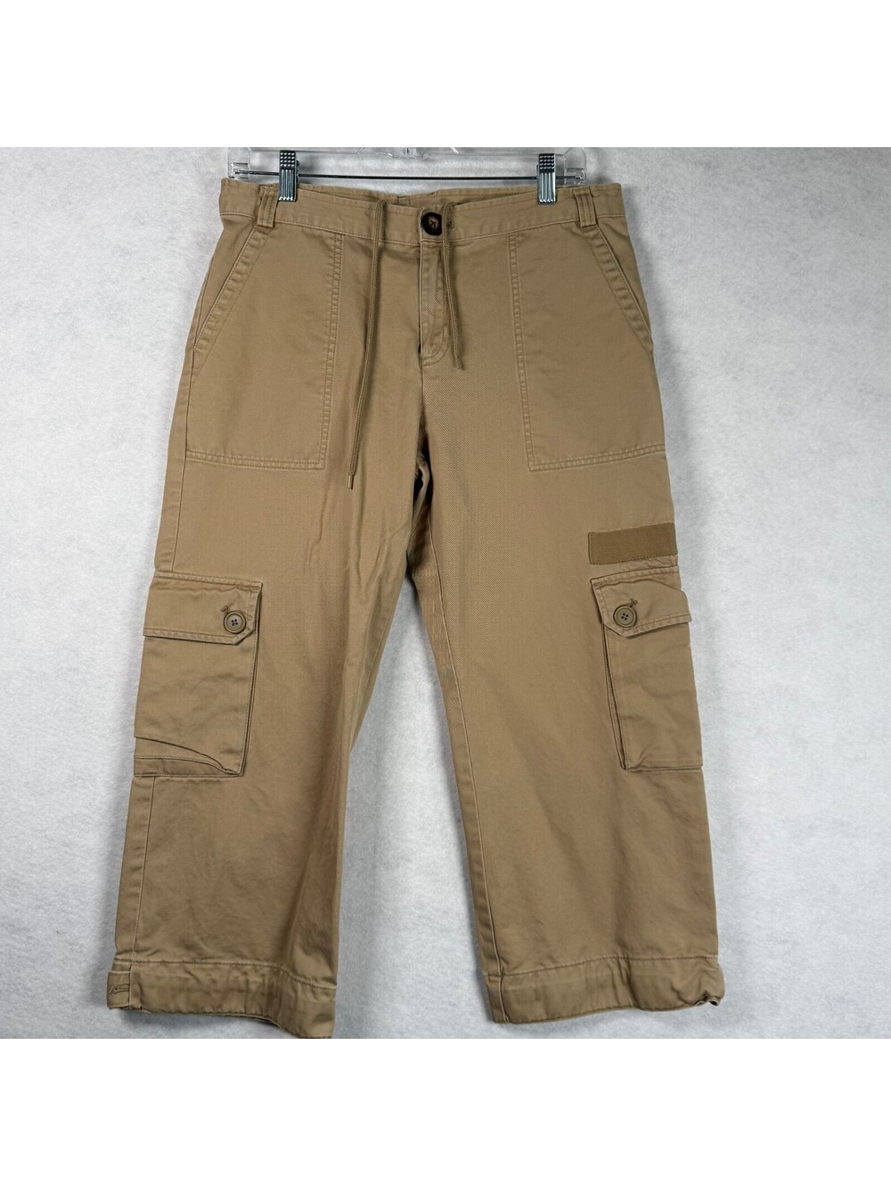 GAP Khaki Cargo Capris Pants with Button Pockets, Drawstring Size 10